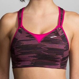 BROOKS Running Rebound Racer Sports Bra Size 34B Pink Black Adjustable Straps